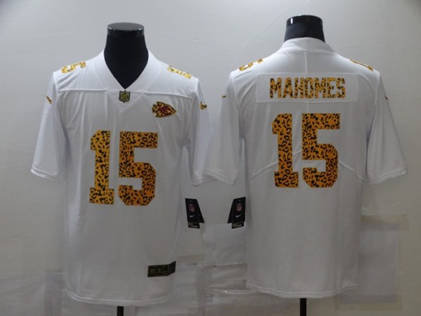 Men's Kansas City Chiefs #15 Patrick Mahomes 2020 White Leopard Print Fashion Limited Stitched Jersey
